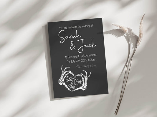 Gothic Wedding Party Invitations & Envelopes | Black & White | Pack of 10