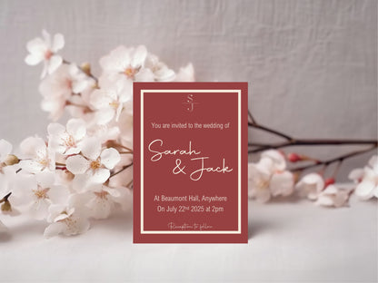 Rosewood Wedding Party Invitations & Envelopes | Pack of 10