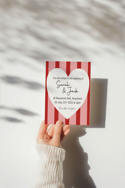 Red & Pink Wedding Party Invitations & Envelopes | Pack of 10