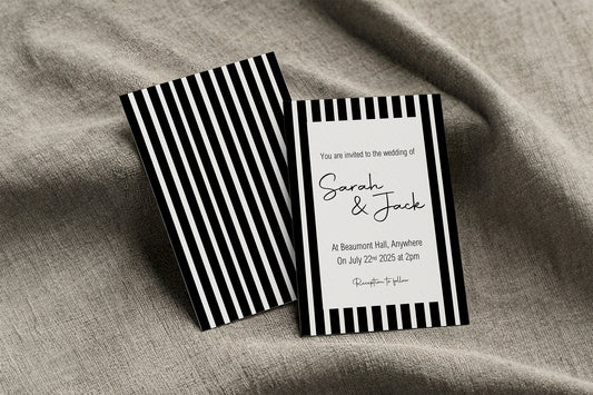 Black & White Stripe Wedding Party Invitations & Envelopes | Pack of 10
