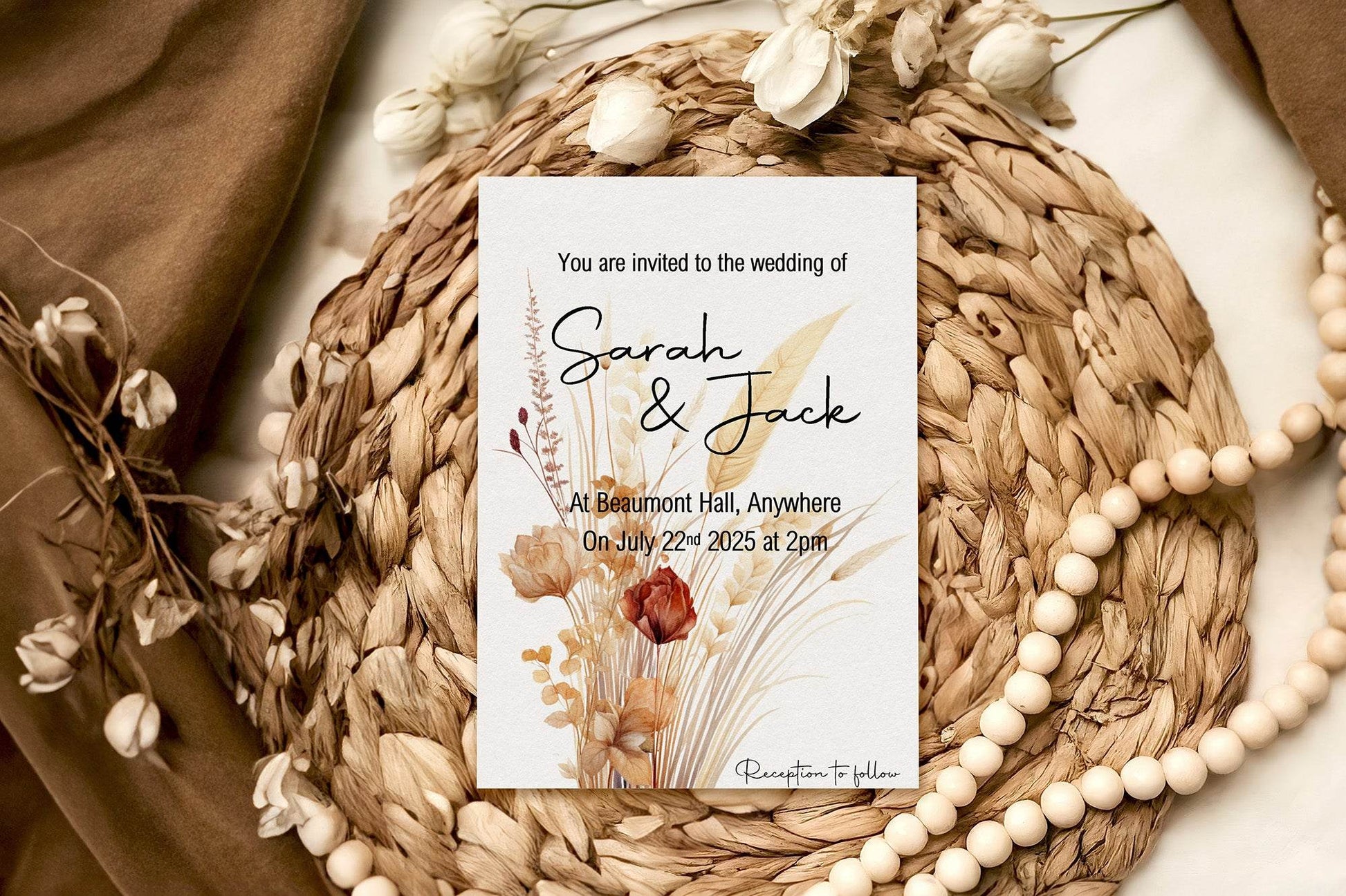 Boho Wedding Party Invitations & Envelopes | Pack of 10