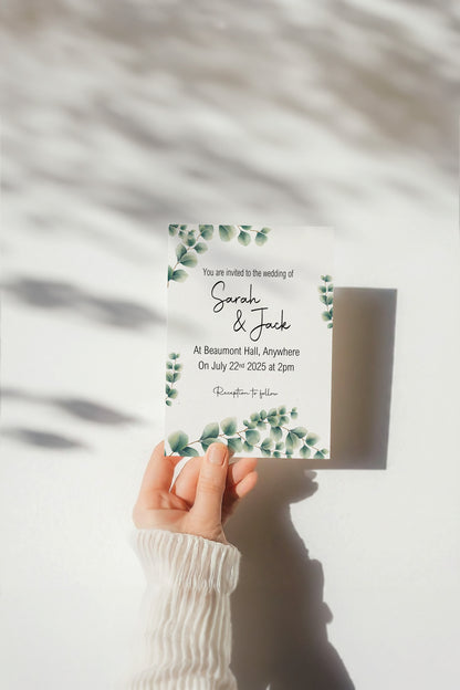 Eucalyptus Wedding Party Invitations & Envelopes | Pack of 10