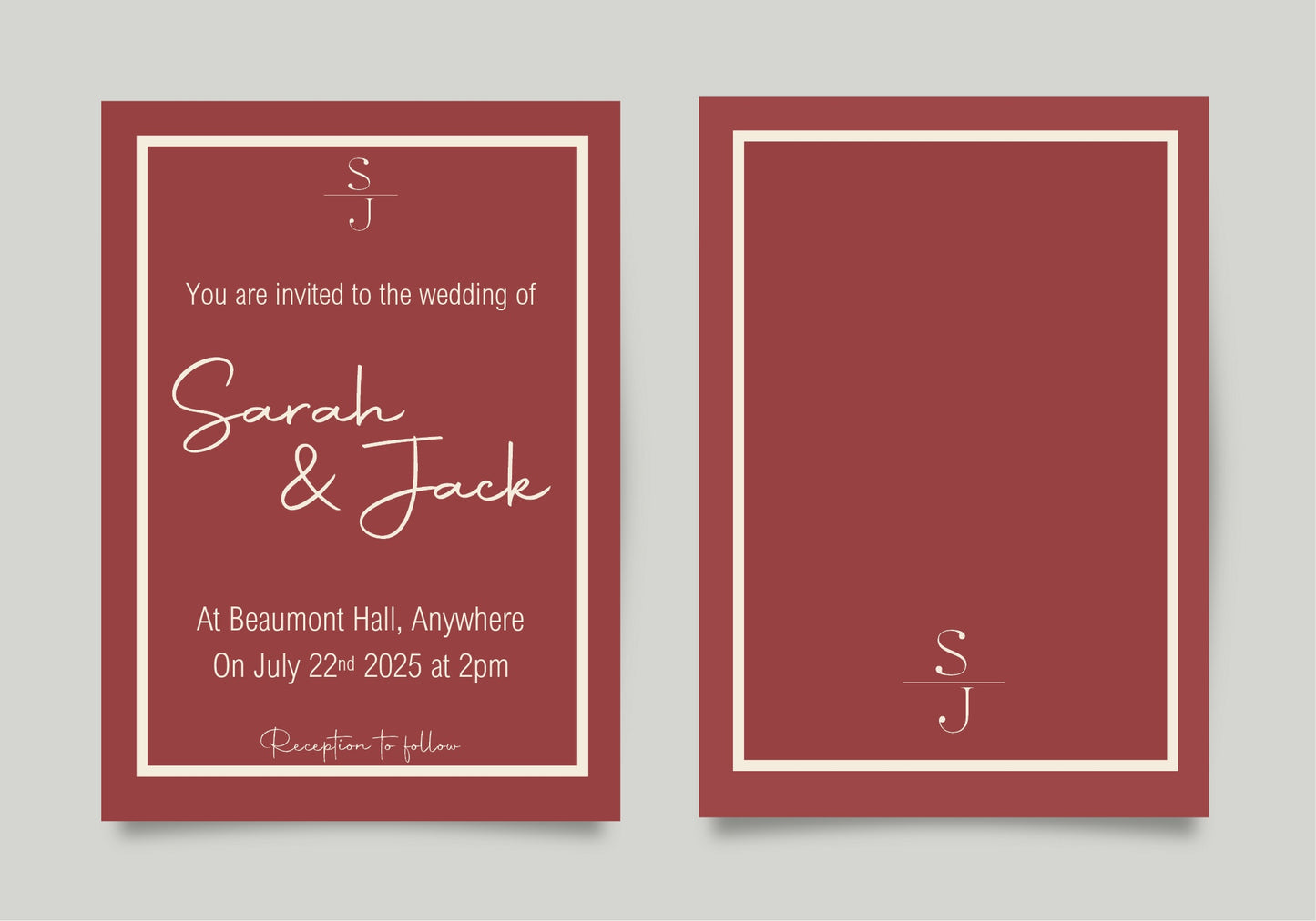 Rosewood Wedding Party Invitations & Envelopes | Pack of 10