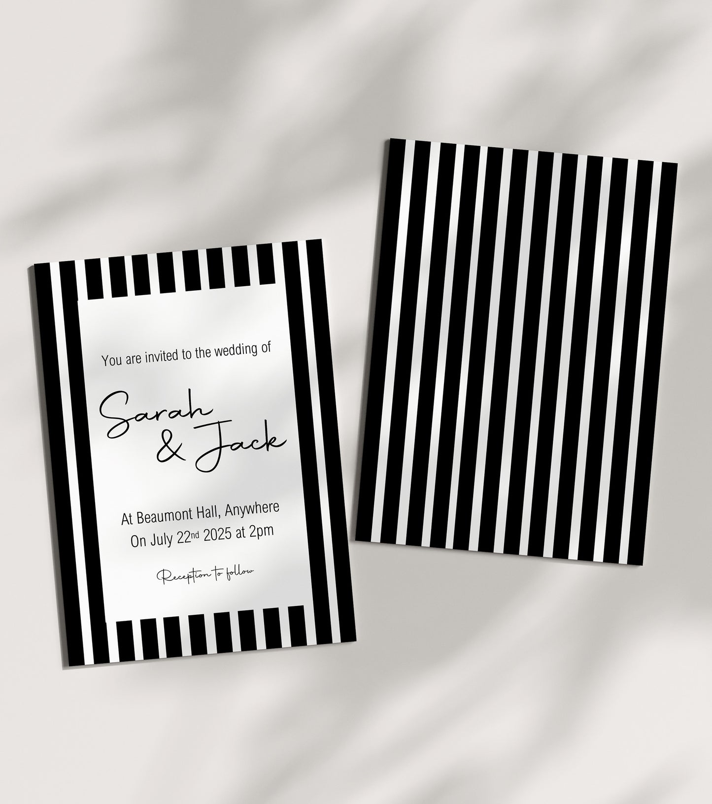 Black & White Stripe Wedding Party Invitations & Envelopes | Pack of 10
