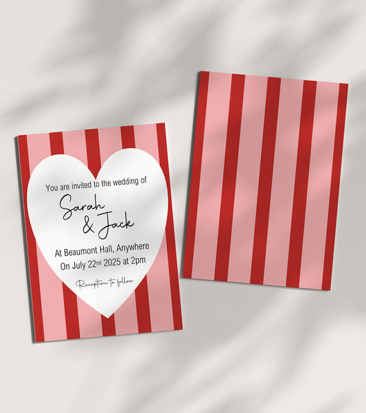 Red & Pink Wedding Party Invitations & Envelopes | Pack of 10