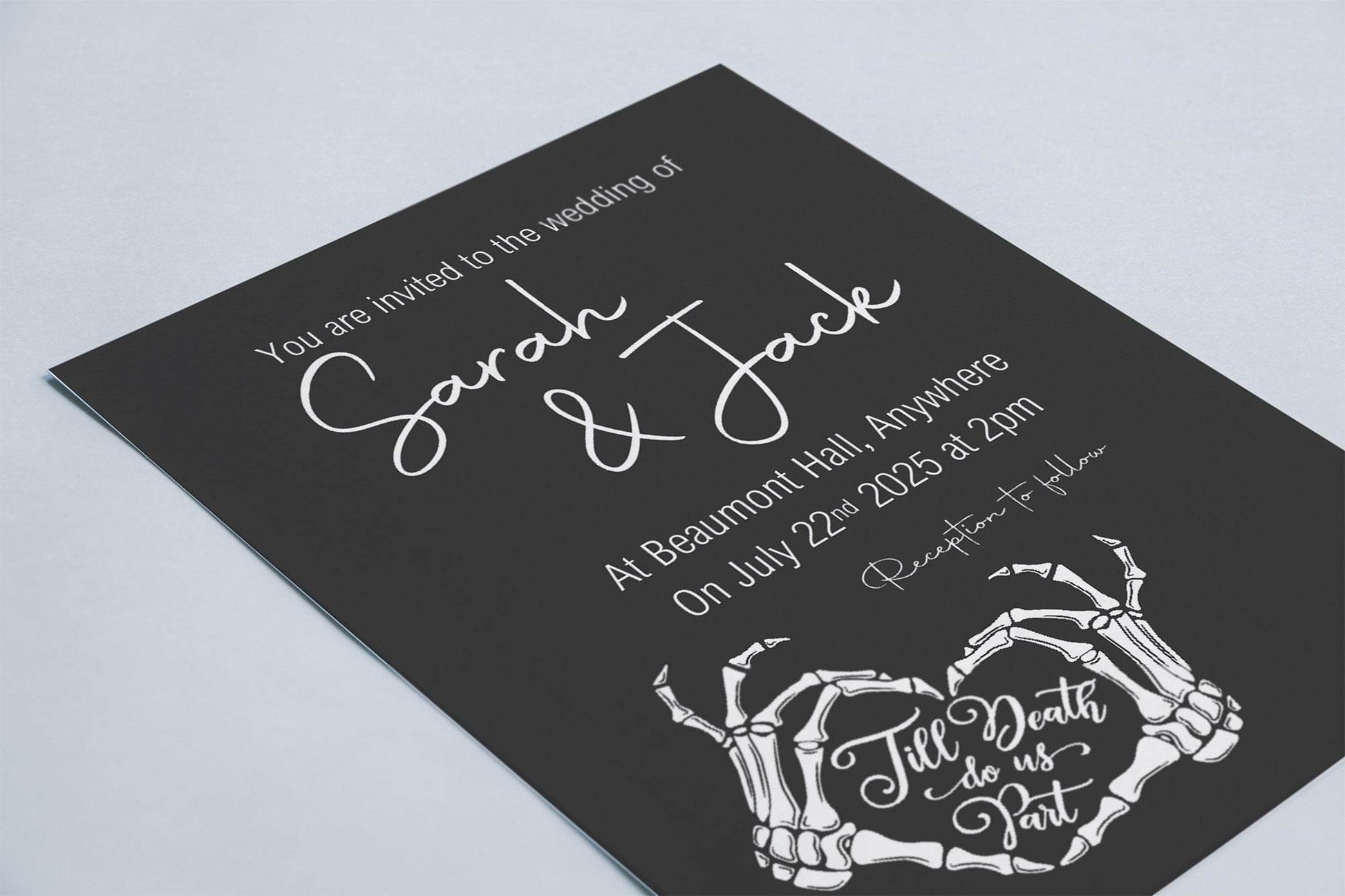 Gothic Wedding Party Invitations & Envelopes | Black & White | Pack of 10