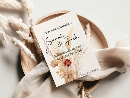 Boho Wedding Party Invitations & Envelopes | Pack of 10