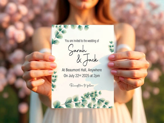 Eucalyptus Wedding Party Invitations & Envelopes | Pack of 10