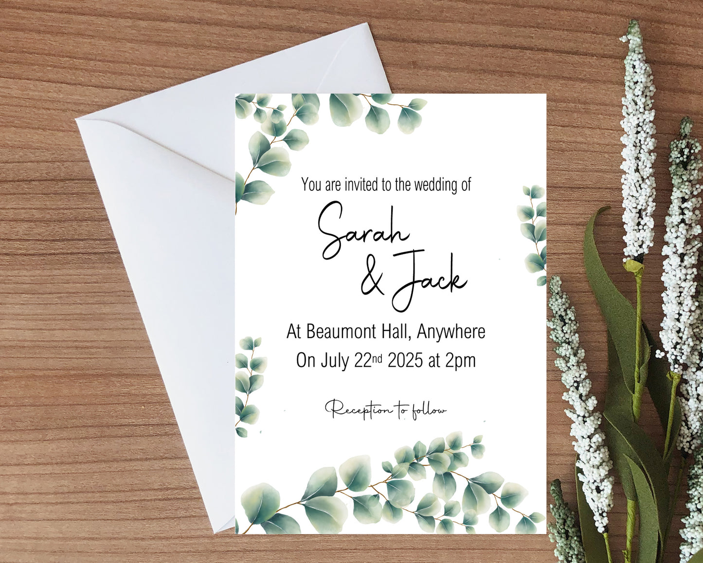 Eucalyptus Wedding Party Invitations & Envelopes | Pack of 10