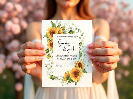 Sunflower Wedding Party Invitations & Envelopes | Pack of 10
