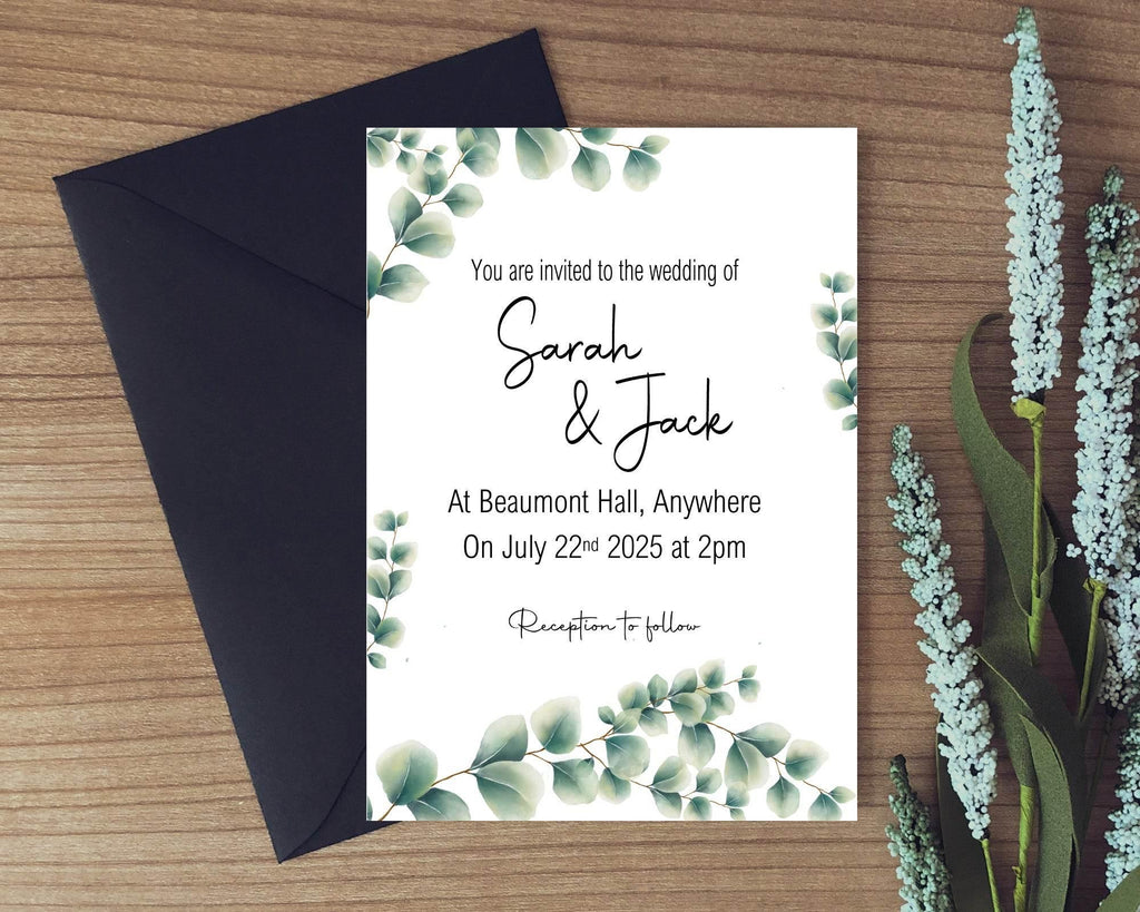 Eucalyptus Wedding Party Invitations & Envelopes | Pack of 10 - Larosier Prints