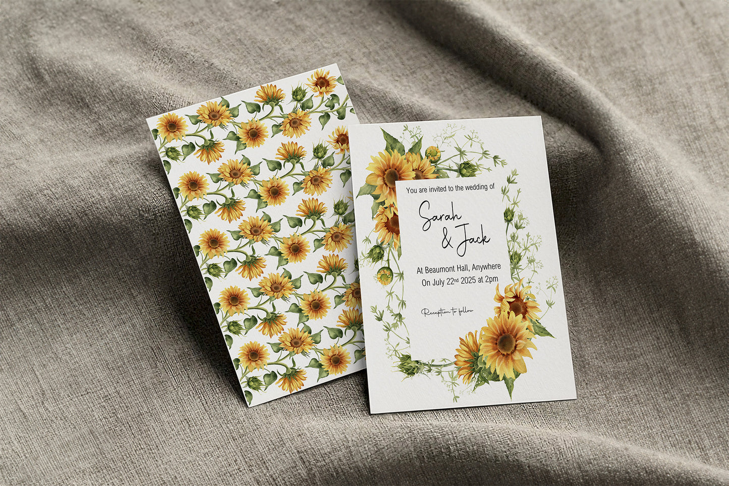 Sunflower Wedding Party Invitations & Envelopes | Pack of 10