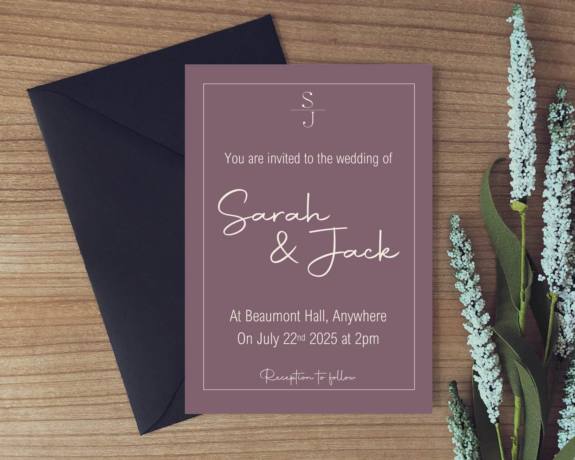 Heather Wedding Party Invitations & Envelopes | Pack of 10 - Larosier Prints