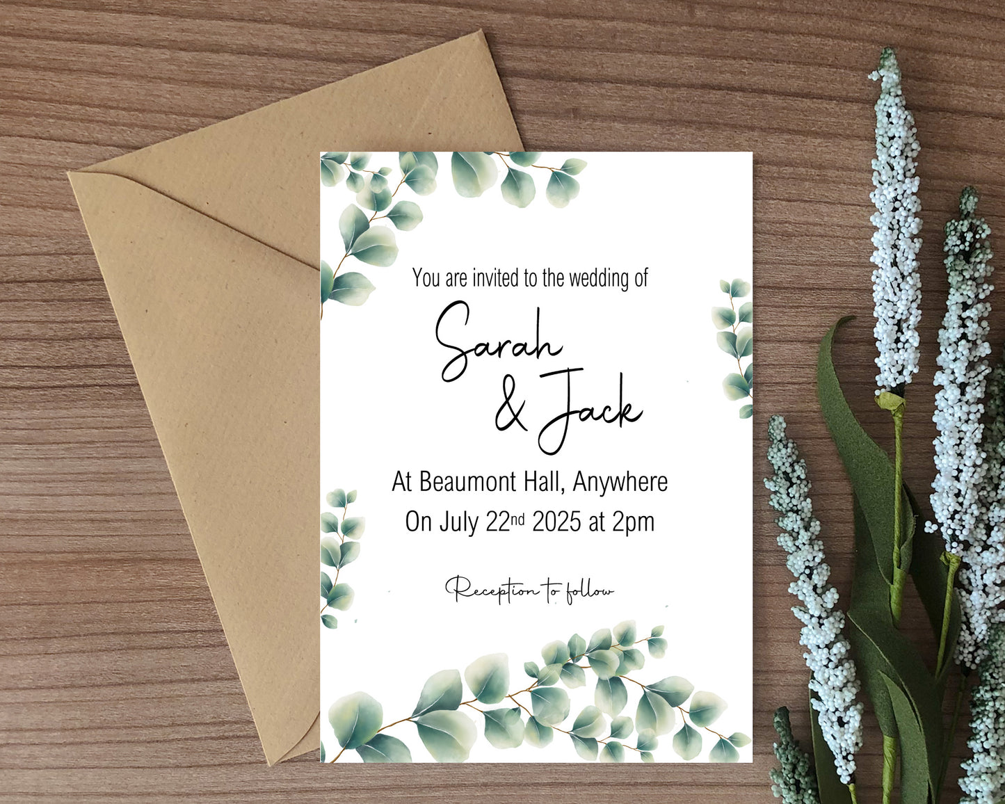 Eucalyptus Wedding Party Invitations & Envelopes | Pack of 10