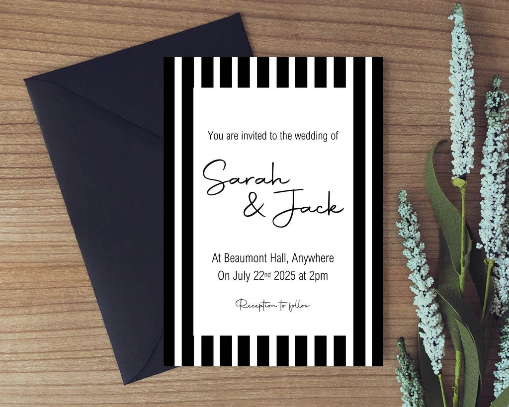 Black & White Stripe Wedding Invitation Suite - Larosier Prints