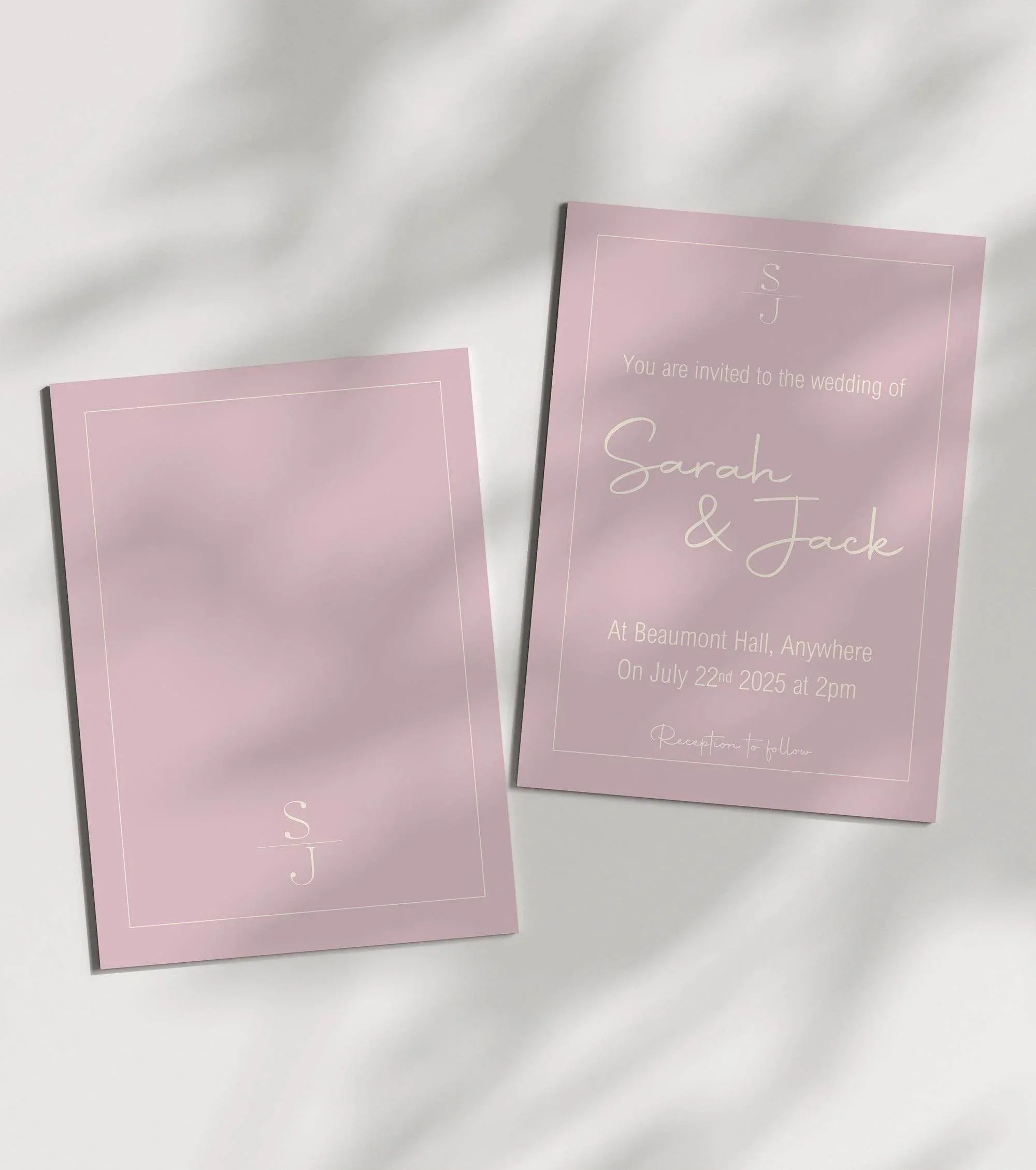 Dusky Pink Wedding Party Invitations & Envelopes | Pack of 10 - Larosier Prints