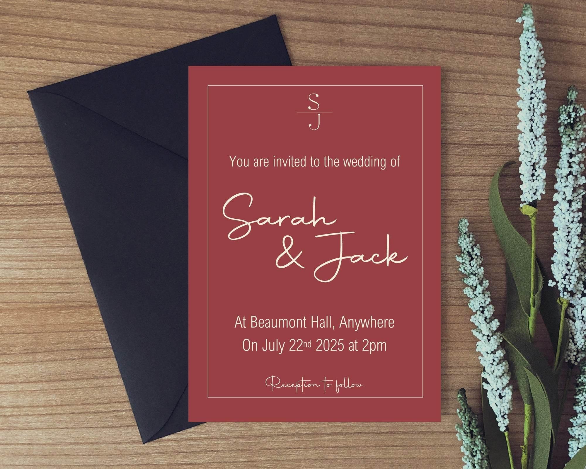 Rosewood Wedding Party Invitations & Envelopes | Pack of 10 - Larosier Prints