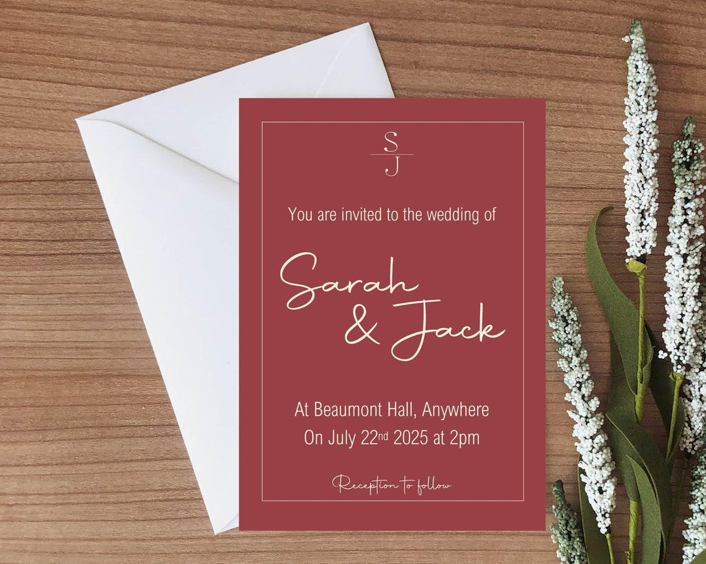 Rosewood Wedding Party Invitations & Envelopes | Pack of 10 - Larosier Prints