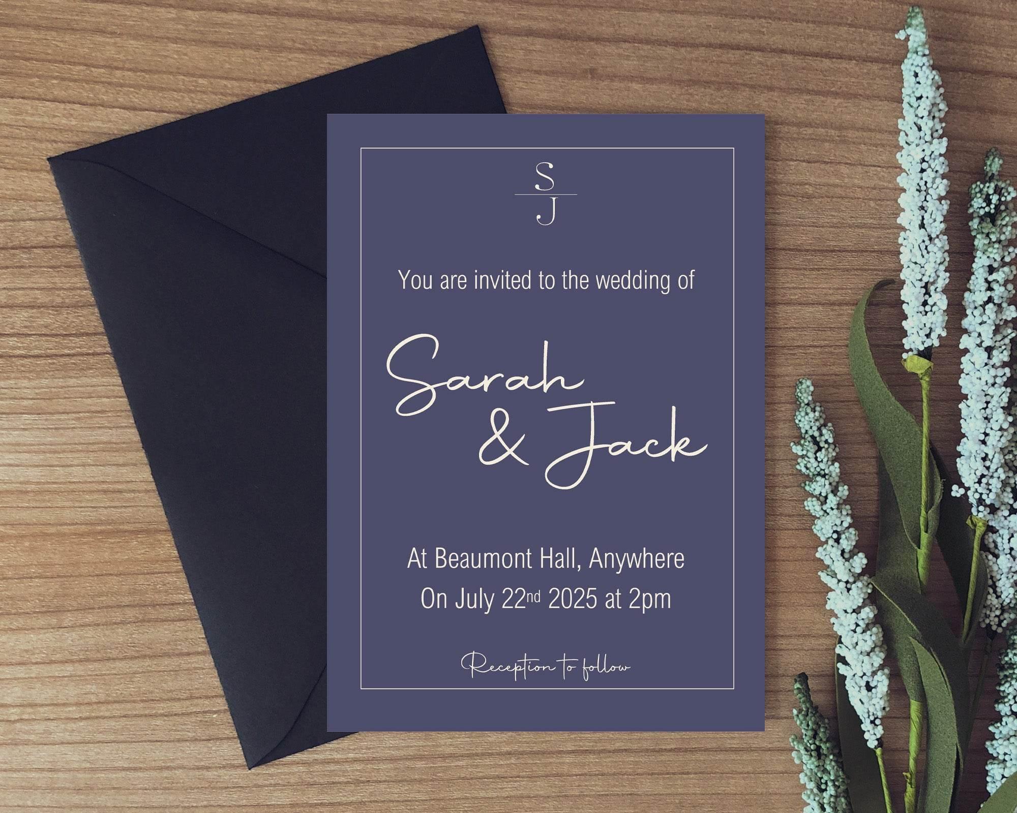 Sapphire Wedding Party Invitations & Envelopes | Pack of 10 - Larosier Prints