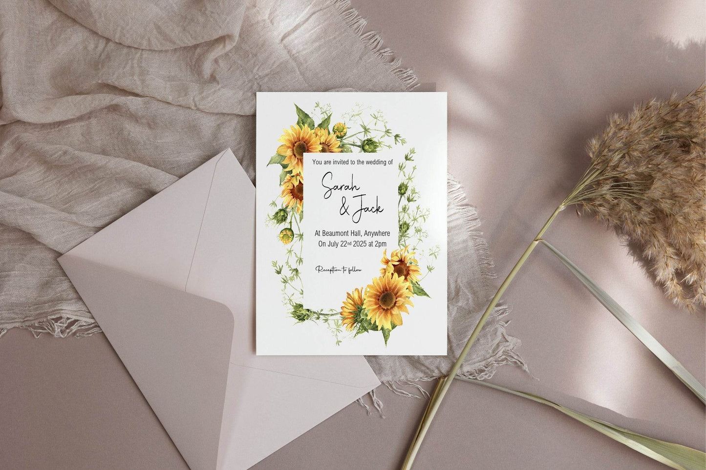Sunflower Wedding Party Invitations & Envelopes | Pack of 10