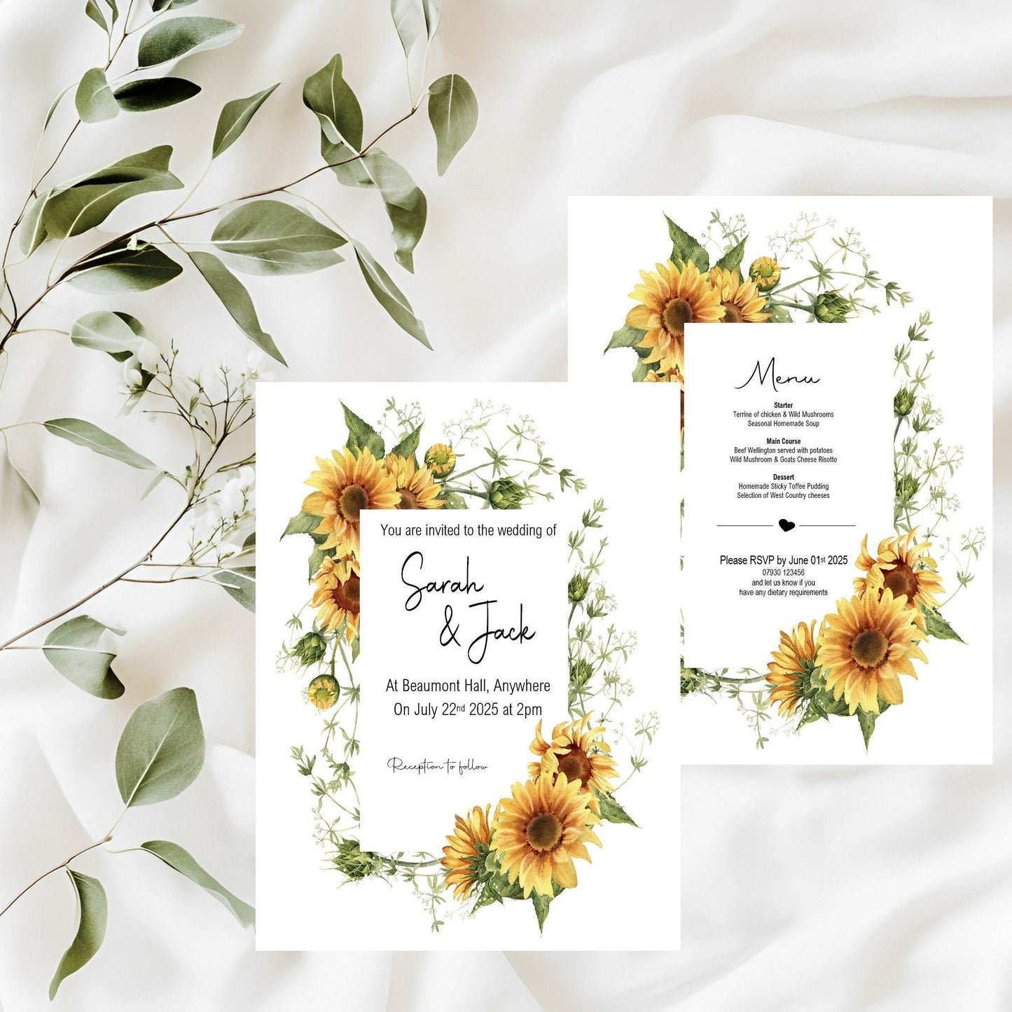 Sunflower Wedding Party Invitations & Envelopes | Pack of 10