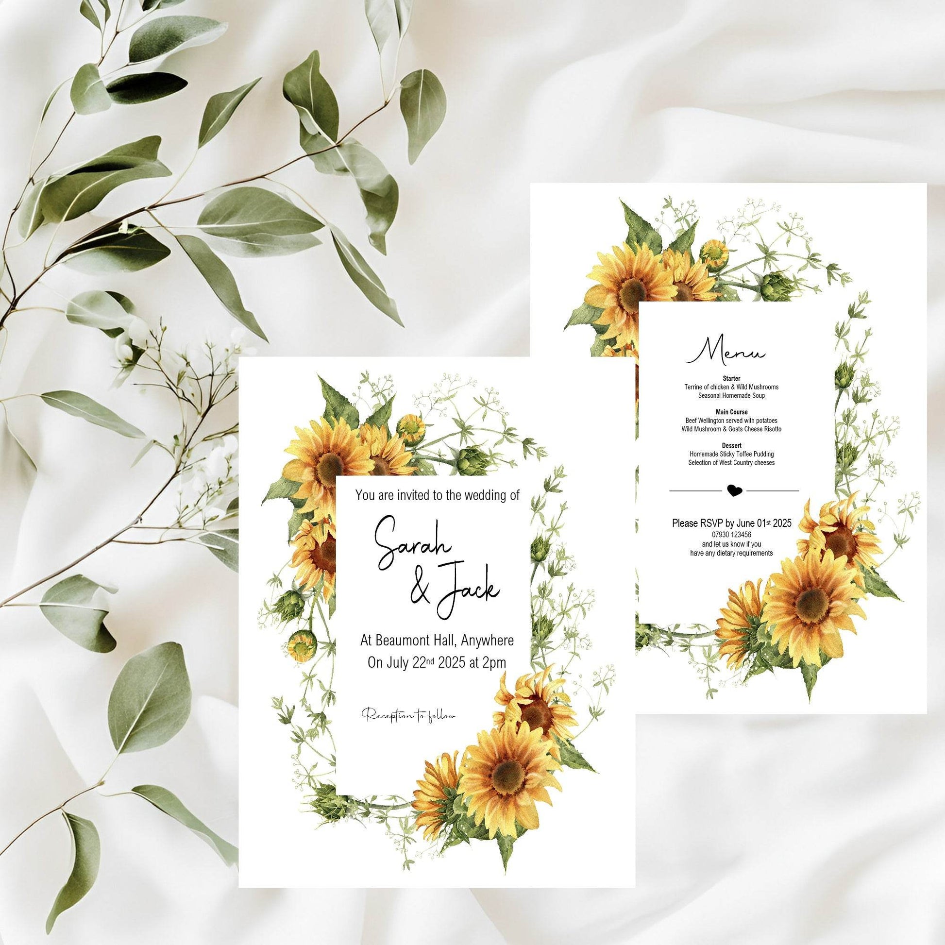 Sunflower Wedding Party Invitations & Envelopes | Pack of 10