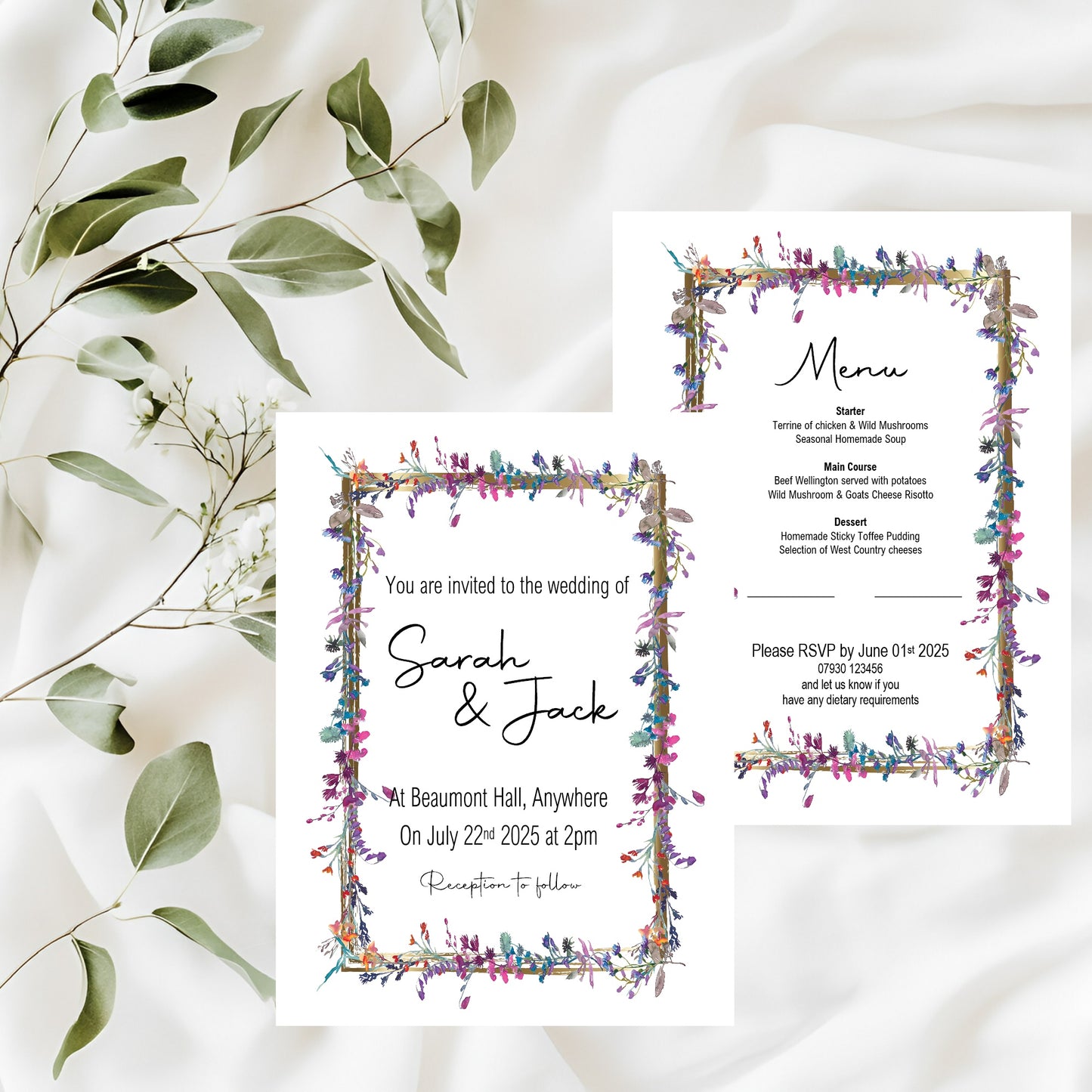 Wild Flowers Wedding Invitations & Envelopes | Pack of 10