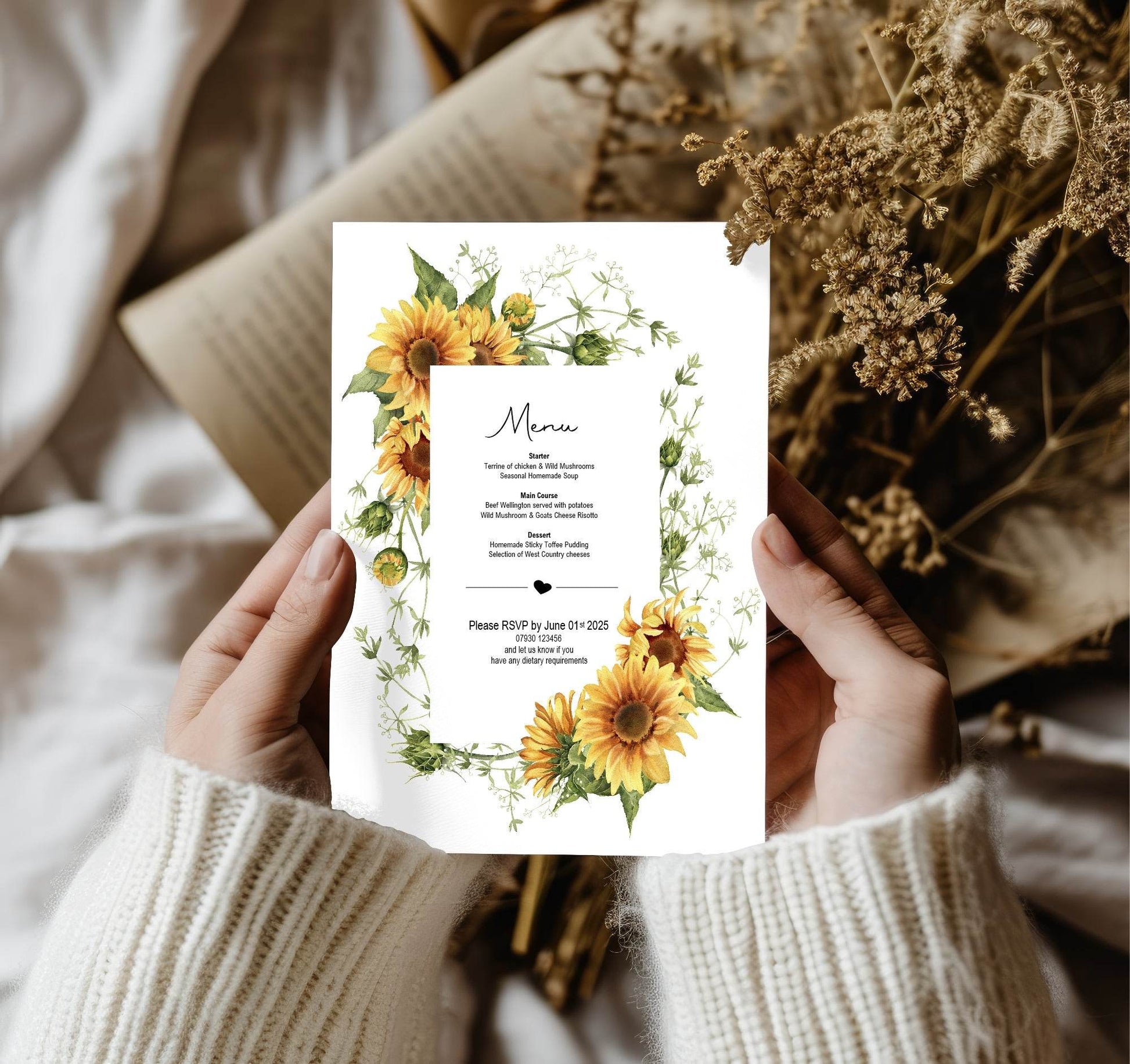 Sunflower Wedding Party Invitations & Envelopes | Pack of 10