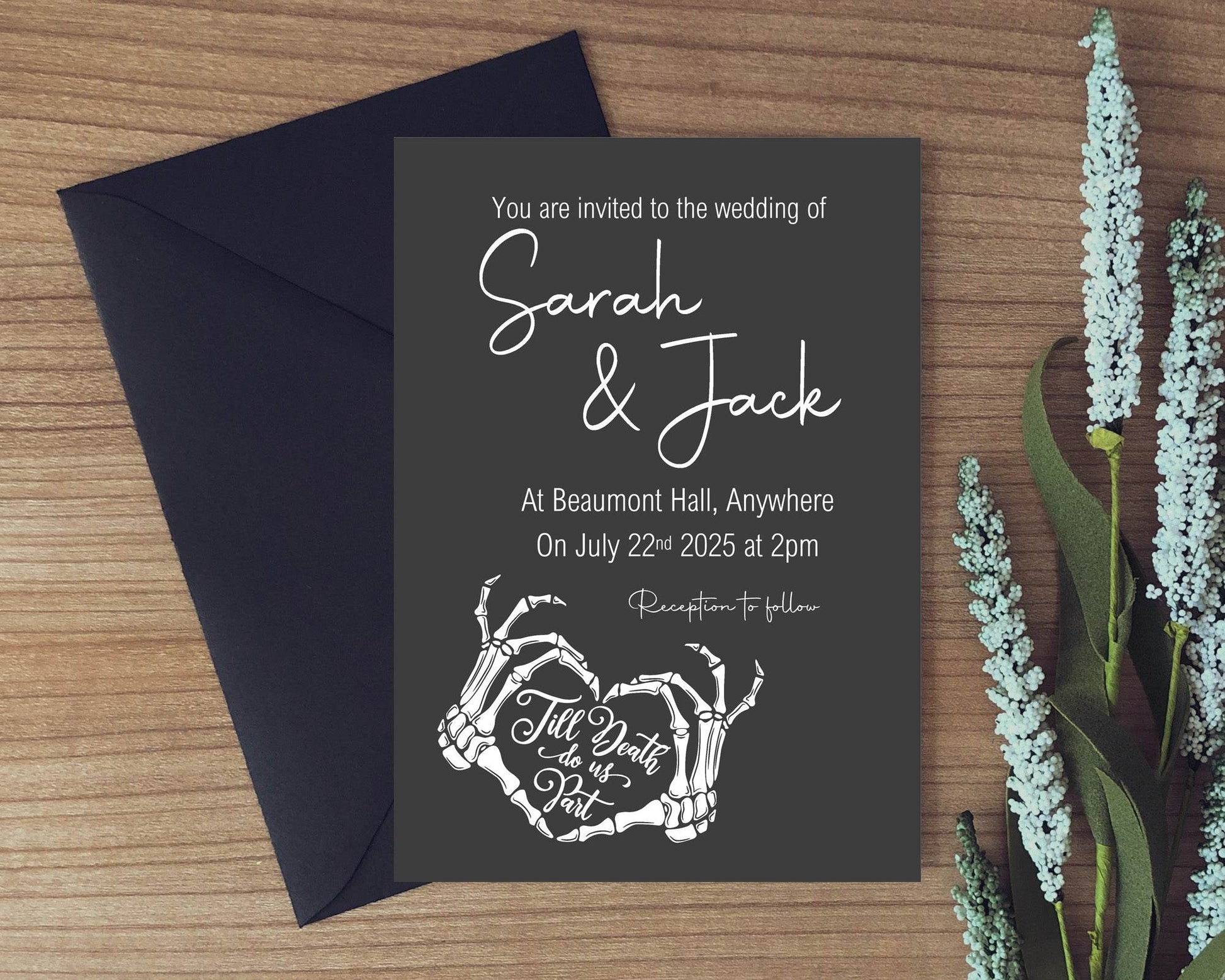 Gothic Wedding Party Invitations & Envelopes | Black & White | Pack of 10