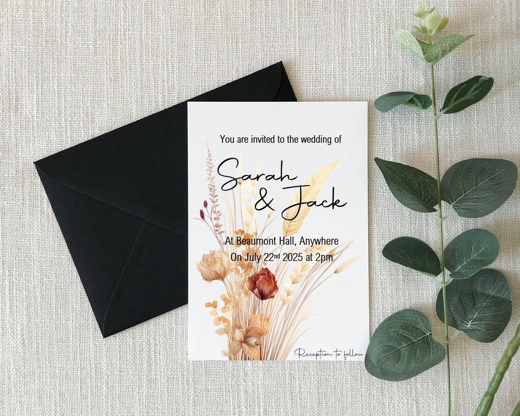 Boho Wedding Party Invitations & Envelopes | Pack of 10 - Larosier Prints