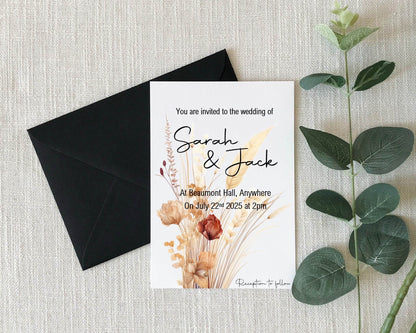 Boho Wedding Party Invitations & Envelopes | Pack of 10