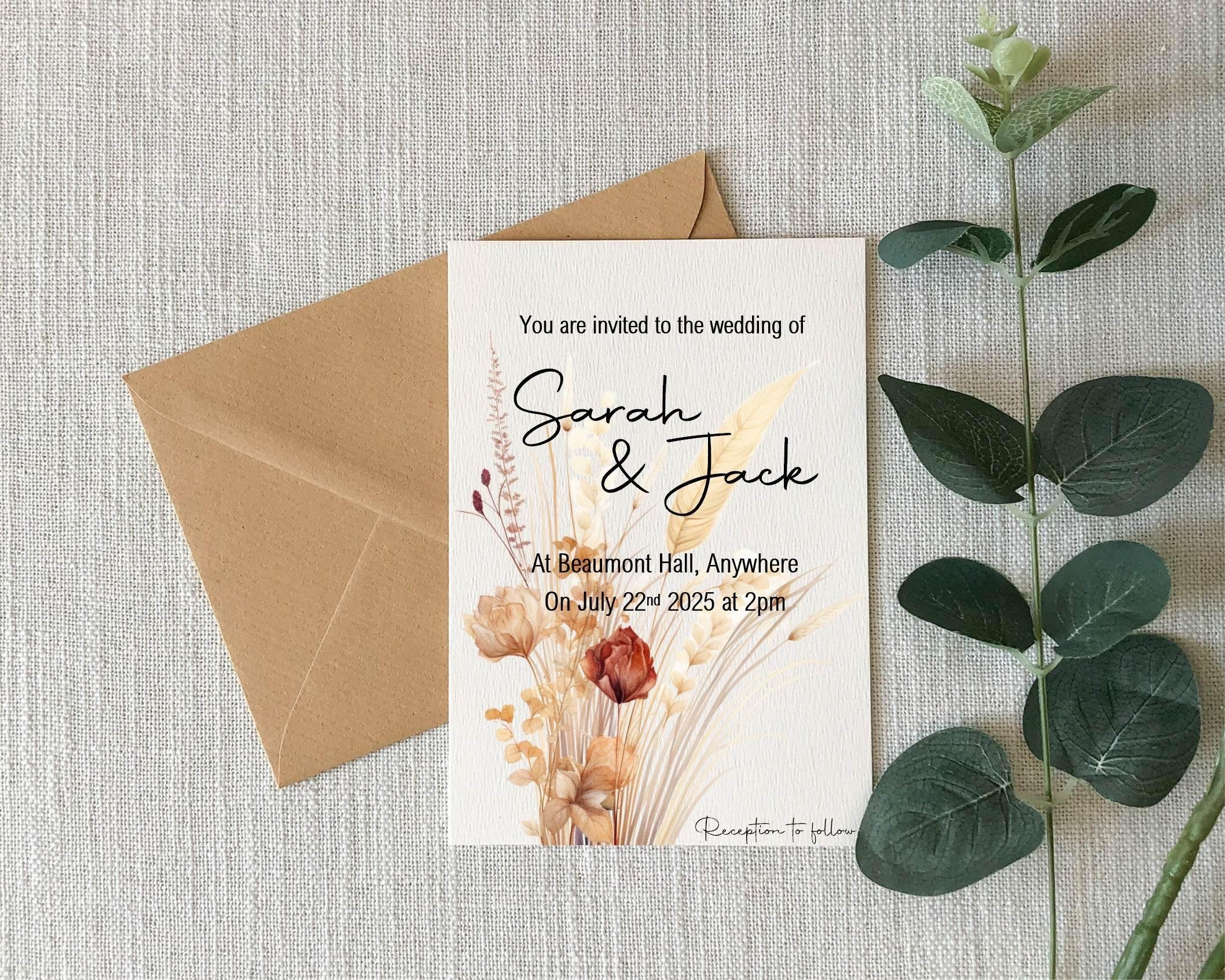 Boho Wedding Party Invitations & Envelopes | Pack of 10 - Larosier Prints
