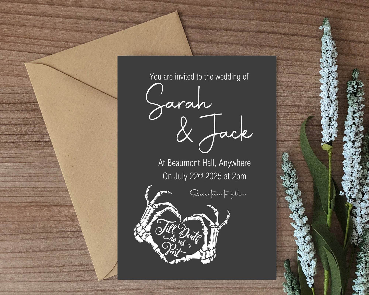 Gothic Wedding Party Invitations & Envelopes | Black & White | Pack of 10