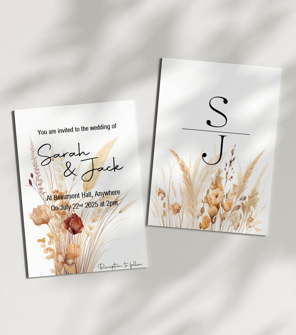 Boho Wedding Party Invitations & Envelopes | Pack of 10 - Larosier Prints
