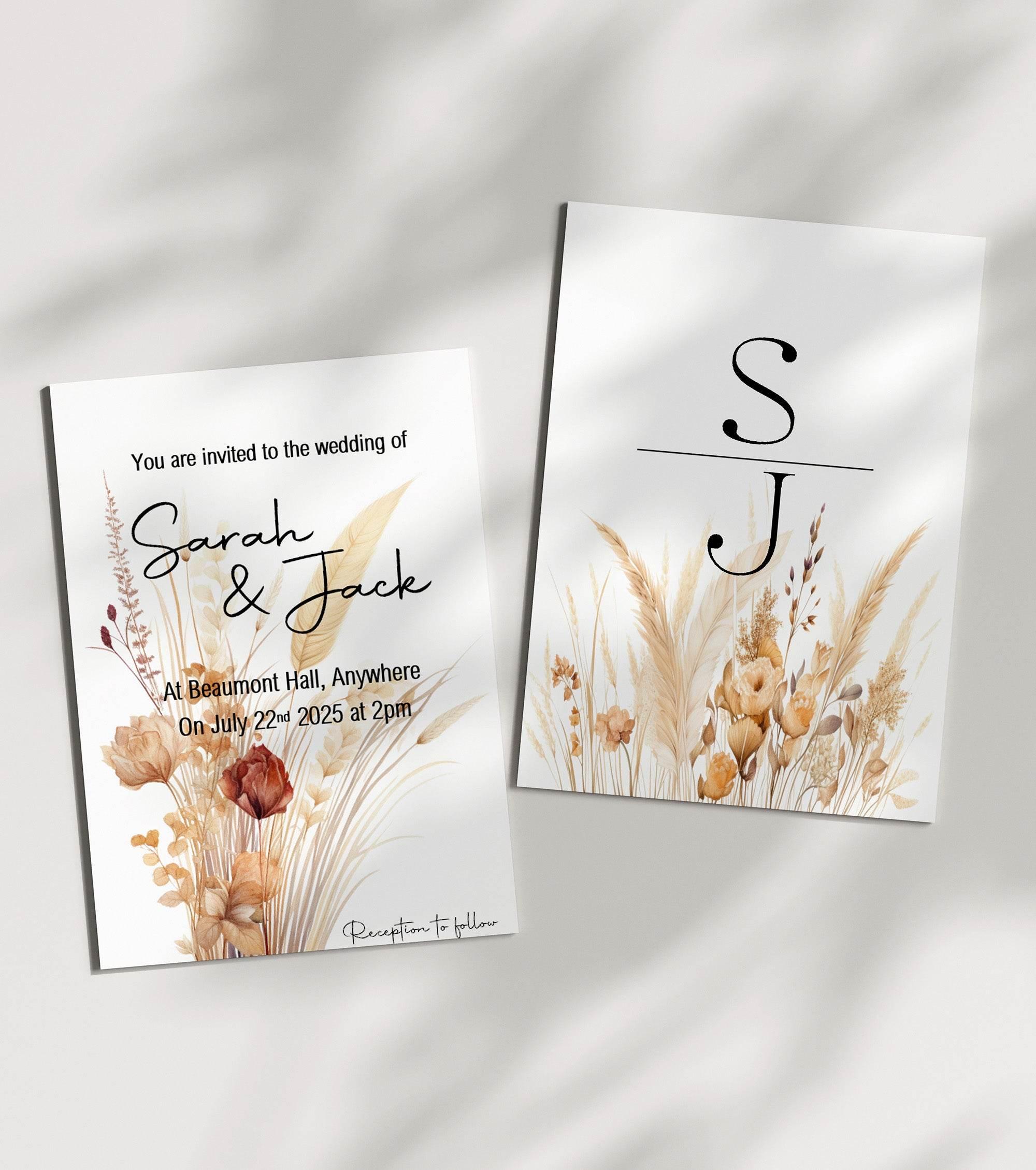 Boho Wedding Party Invitations & Envelopes | Pack of 10 - Larosier Prints