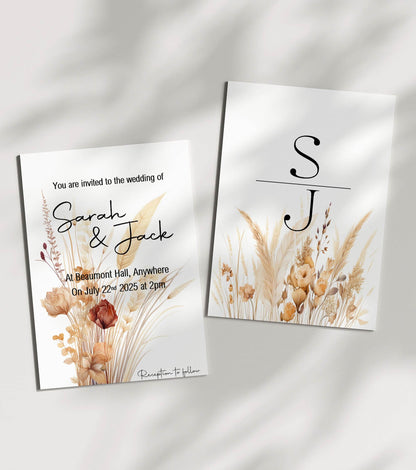 Boho Wedding Party Invitations & Envelopes | Pack of 10