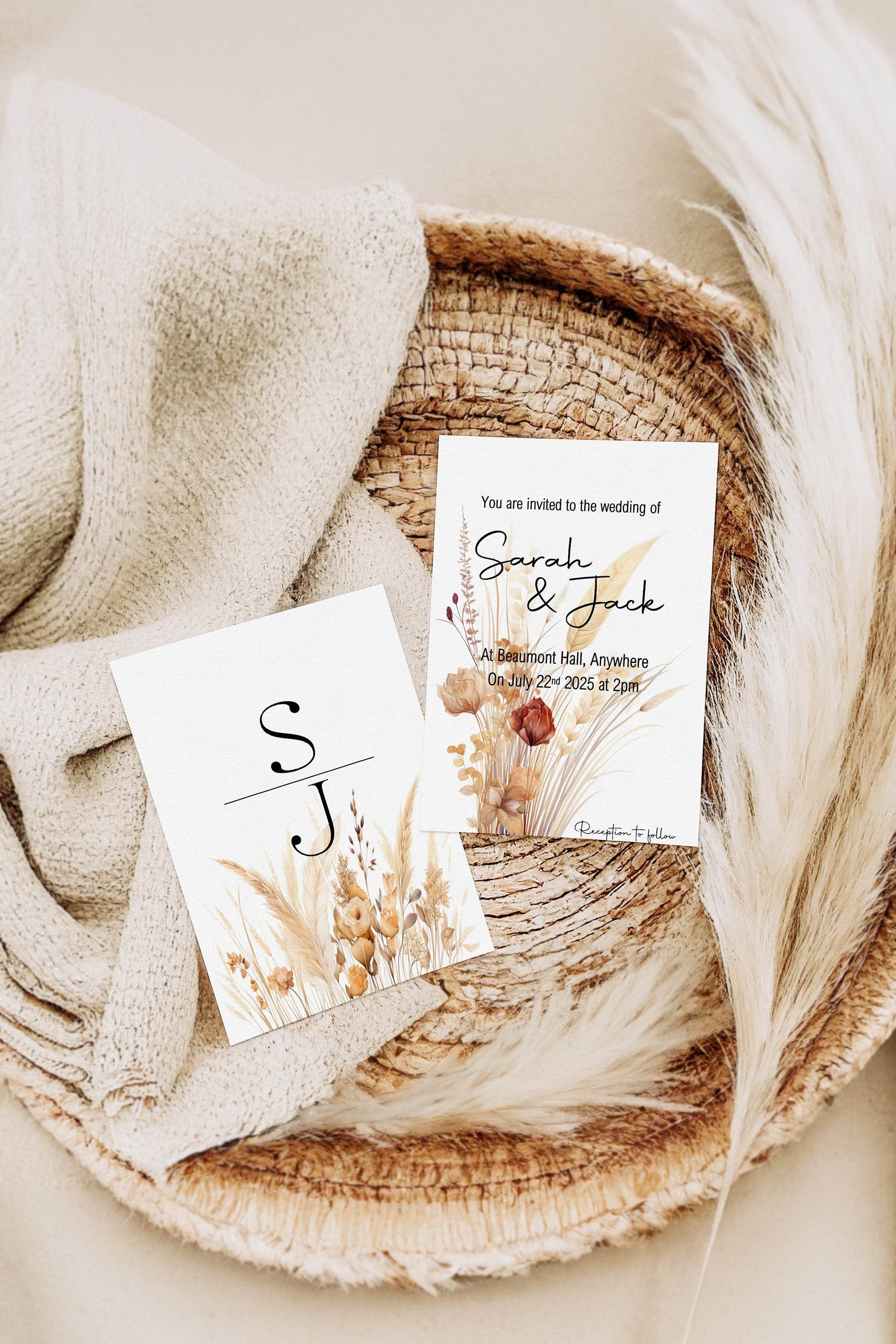 Boho Wedding Party Invitations & Envelopes | Pack of 10