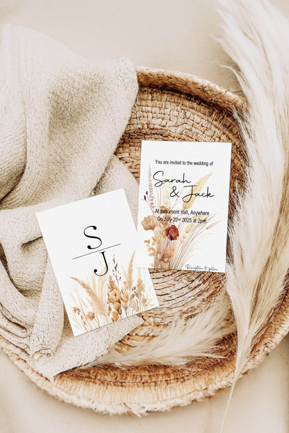 Boho Wedding Party Invitations & Envelopes | Pack of 10