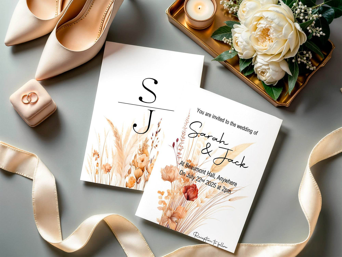 Boho Wedding Party Invitations & Envelopes | Pack of 10