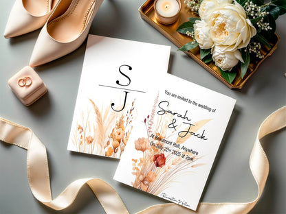 Boho Wedding Party Invitations & Envelopes | Pack of 10