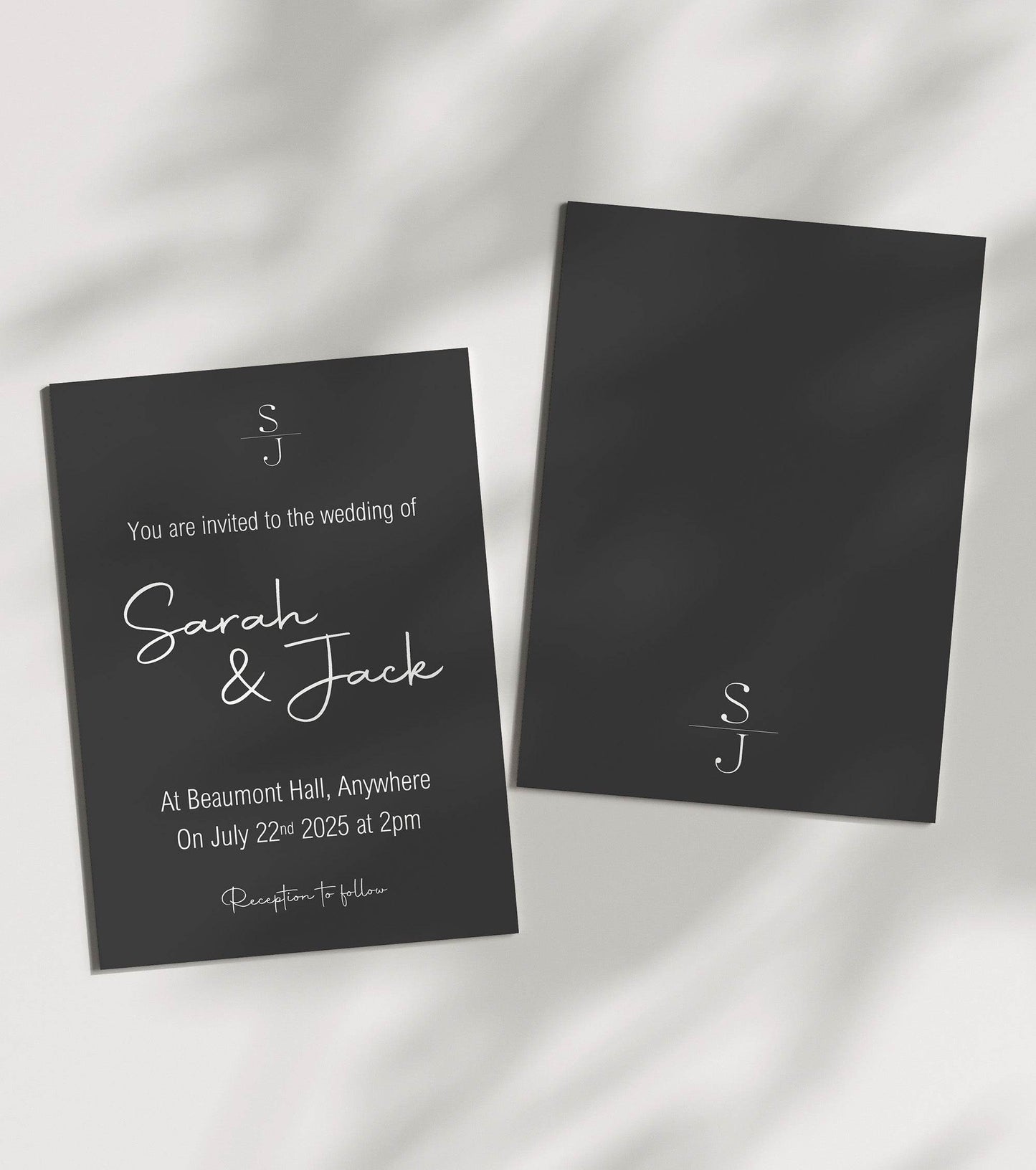 Minimalist Noir Wedding Party Invitations & Envelopes | Pack of 10