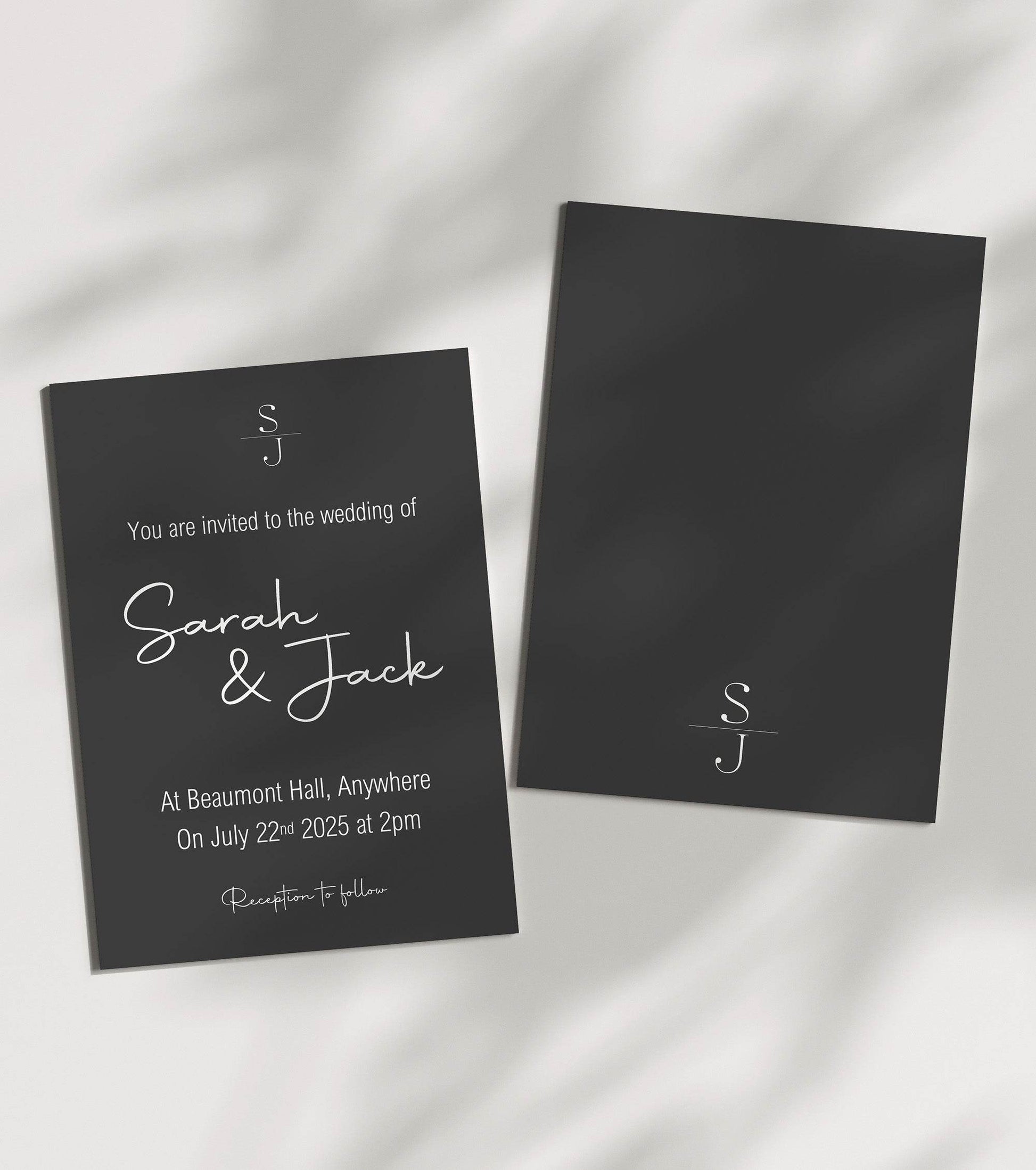Minimalist Noir Wedding Party Invitations & Envelopes | Pack of 10