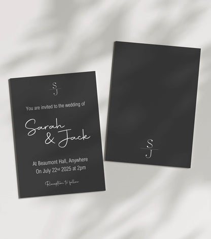Minimalist Noir Wedding Party Invitations & Envelopes | Pack of 10
