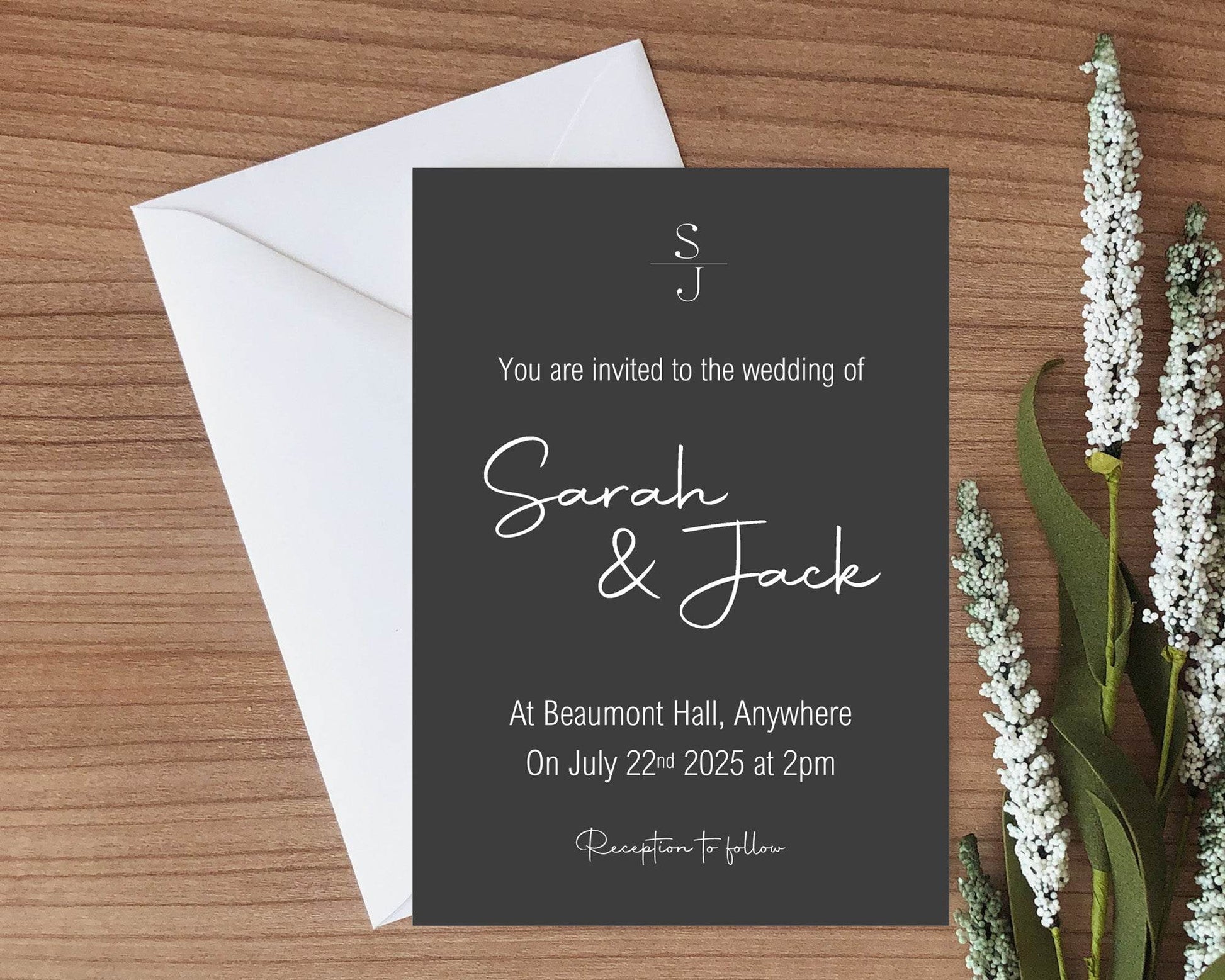 Minimalist Noir Wedding Party Invitations & Envelopes | Pack of 10