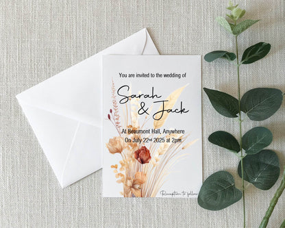 Boho Wedding Party Invitations & Envelopes | Pack of 10