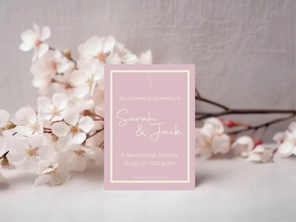 Dusky Pink Wedding Party Invitations & Envelopes | Pack of 10 - Larosier Prints