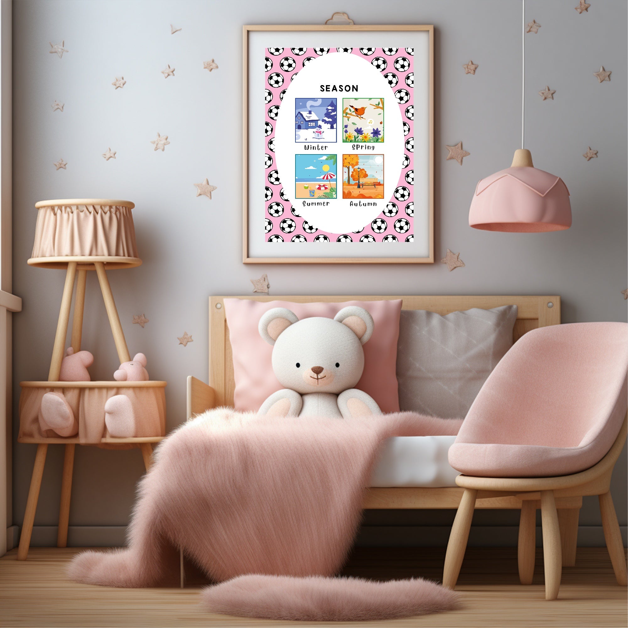 Pink Football Seasons Poster | Educational Wall Art