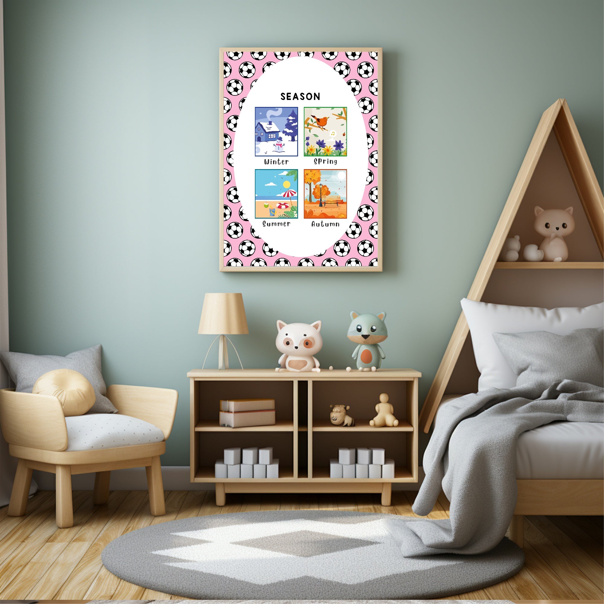 Pink Football Seasons Poster | Educational Wall Art