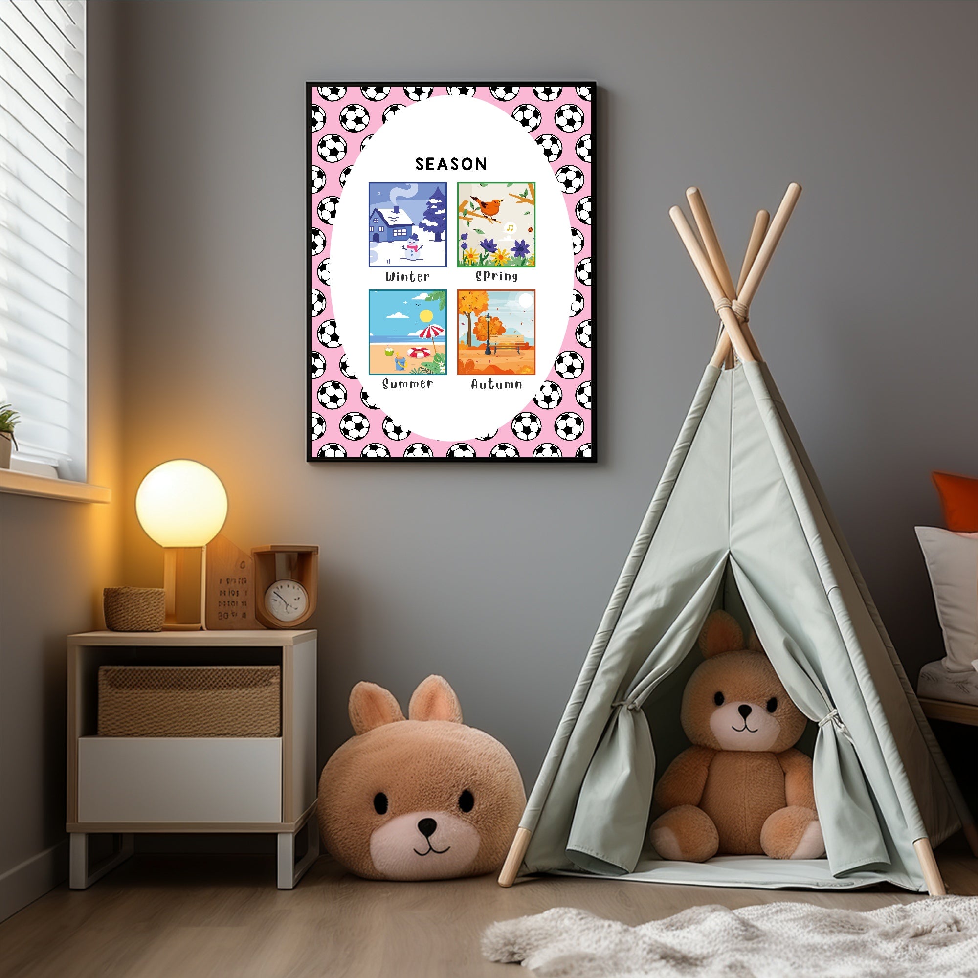 Pink Football Seasons Poster | Educational Wall Art