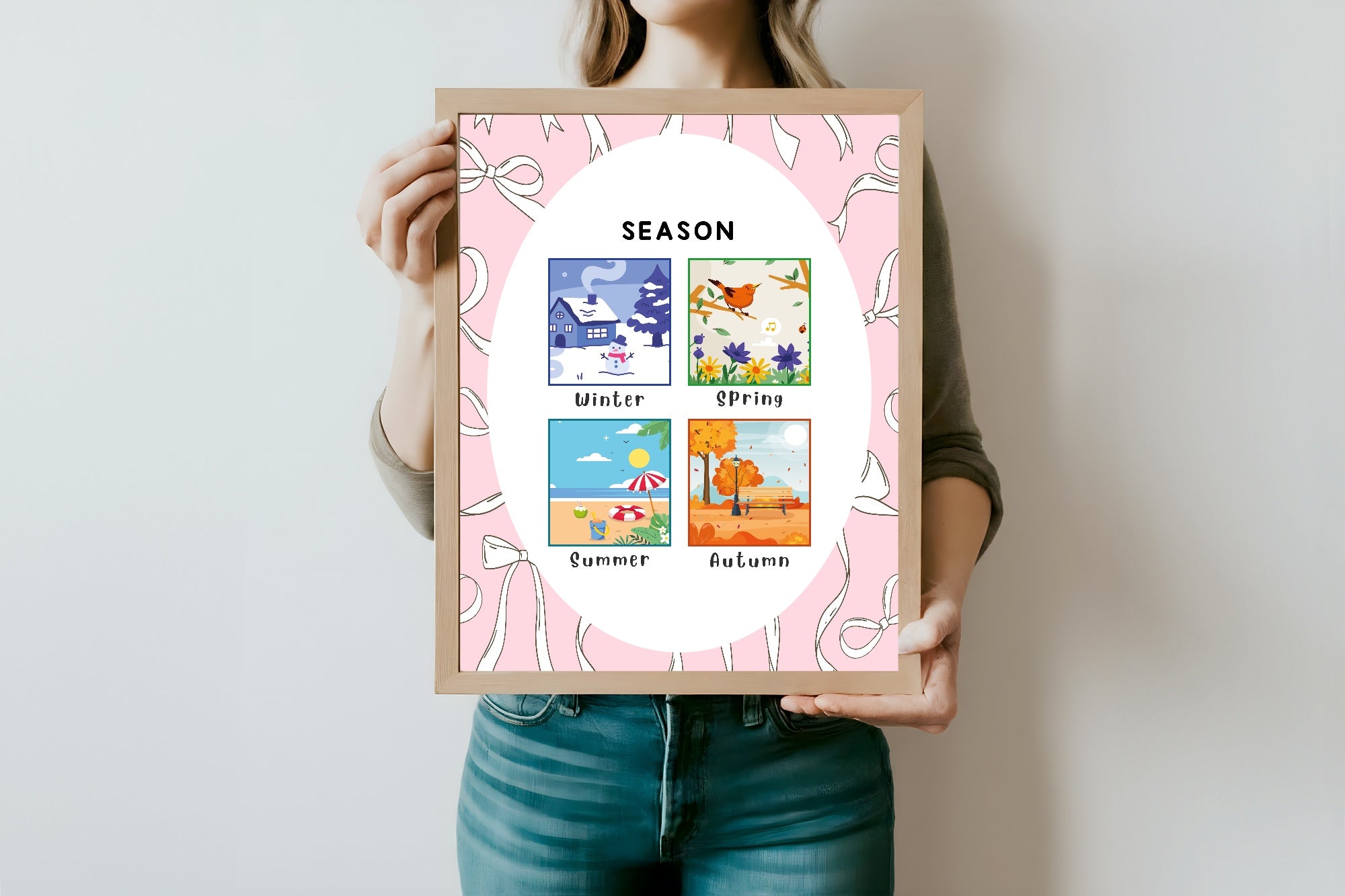 Pink Bow Seasons Poster | Educational Wall Art